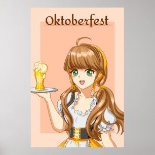 Poster Kawaii Oktoberfest Maid com Cerveja