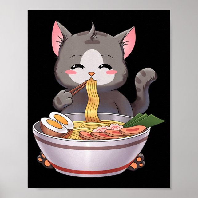 Poster Kawaii Ramen Cat Anime Comida Japonês Crianças Rap (Frente)