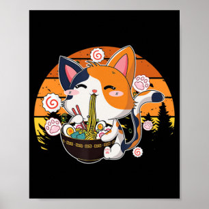 Poster Kawaii Ramen Cat Anime Neko Noodle Japonês Diversã