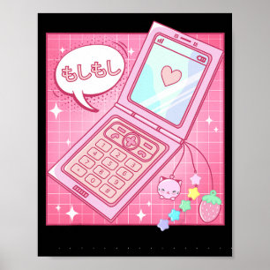 Poster Kawaii Retro 90s Telefone do Sacudir Japonês Y2K