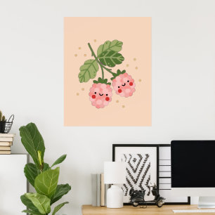 Poster Kawaii Rosa Framboesa Fofo Sorriso