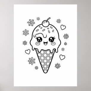Poster Kawaii sorvete cone colorindo