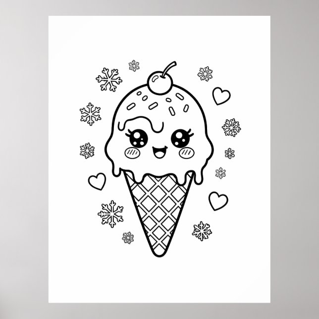 Poster Kawaii sorvete cone colorindo (Frente)