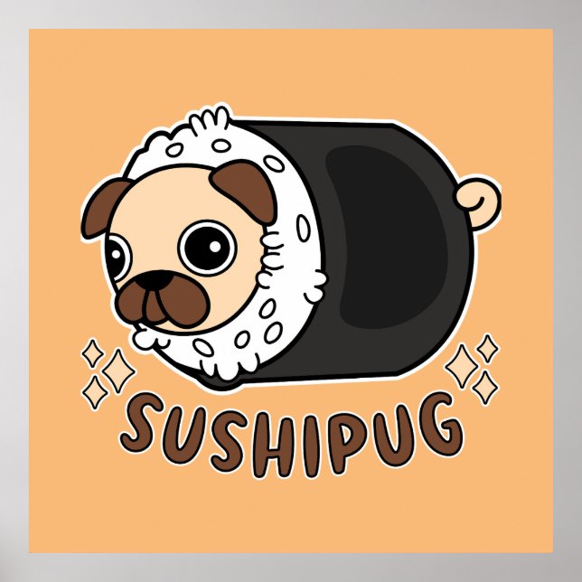 Poster Kawaii Sushi Pug Mashup Funny Dog Lover Gift (Frente)