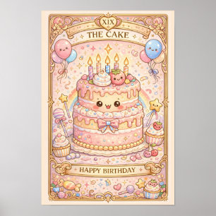 Poster Kawaii Tarot Aniversário “O Bolo” Pastel fofo