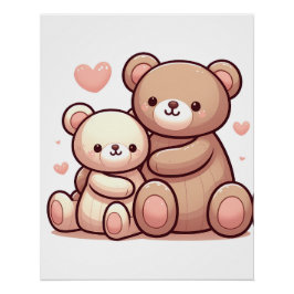 Póster Kawaii Teddy Bear Hug Poster