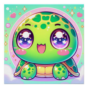 Póster Kawaii Turtle Adorável