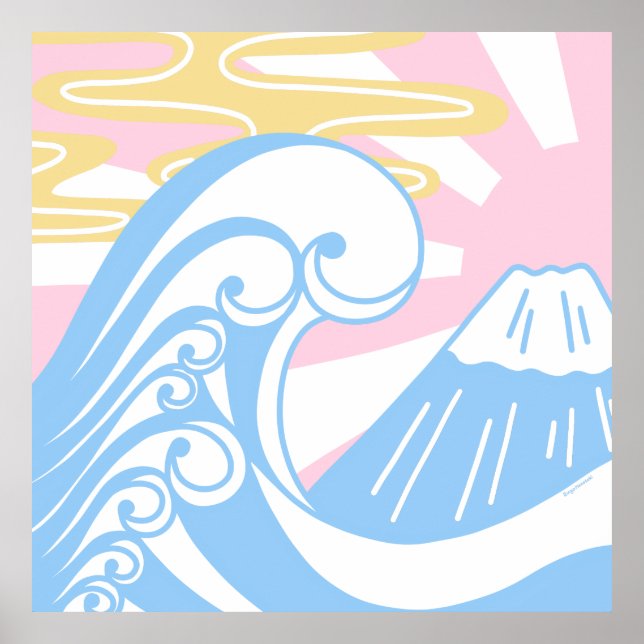 Poster Kawaii Ukiyoe em Pastel Colors (Frente)