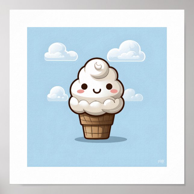 Poster Kawaii Vanilla Sorvete Cone (Frente)