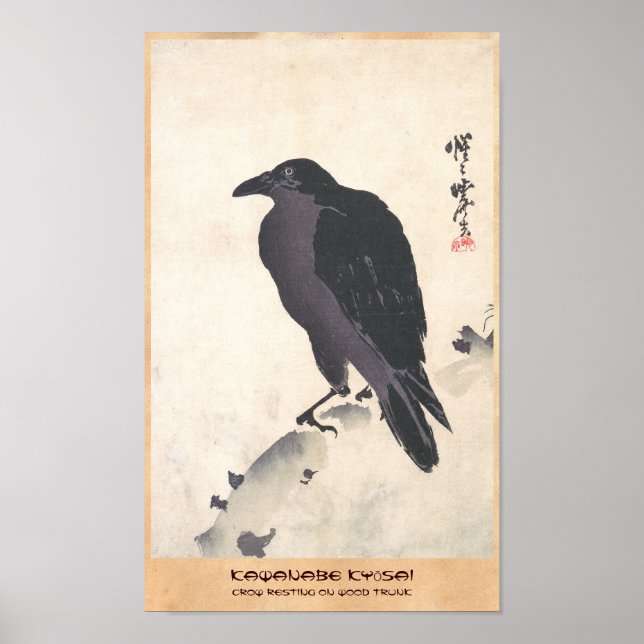 Póster Kawanabe Kyōsai Crow Descando em Arte de Carvalho (Frente)