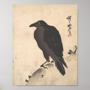 Poster Kawanabe Kyosai Crow Descando no Caminho de Madeir