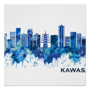 Póster Kawasaki Japão Skyline Blue