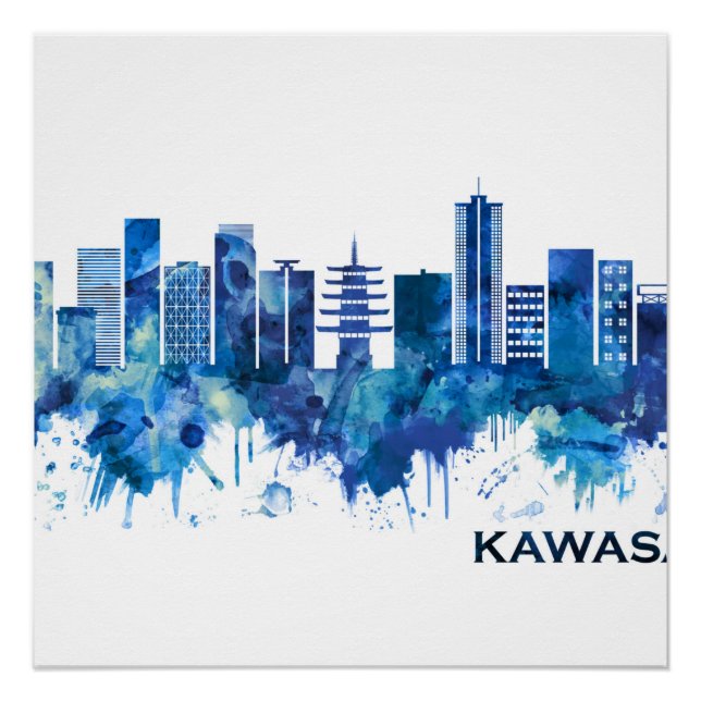 Póster Kawasaki Japão Skyline Blue (Frente)