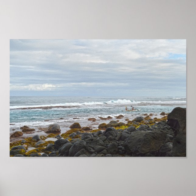 Poster Kayaking Ao Longo da Costa Napali, Kauai, Havaí (Frente)