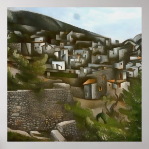 Poster Kayakoy Histórica Grego Casas Abstrato artísticas