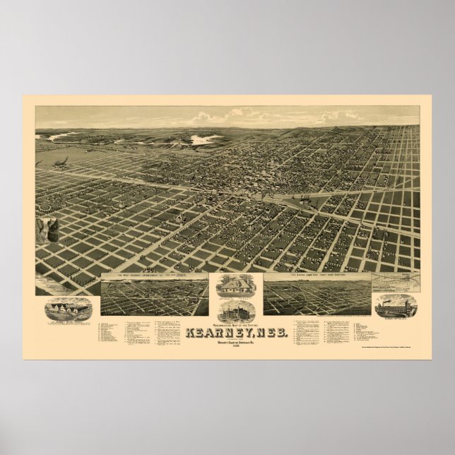 Poster Kearney, NE Panorâmica - 1889 (Frente)