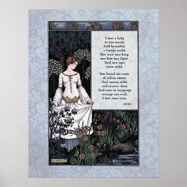 Poster Keats "La Belle Dame" Poesia de Arte Vitoriana 17x (Frente)