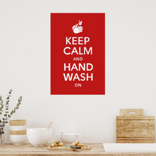 Poster Keep Calm And Hand Wash On - Washing Hygiene Flu