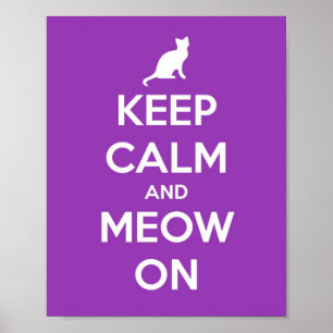 Póster Keep Calm and Meow On Purple
