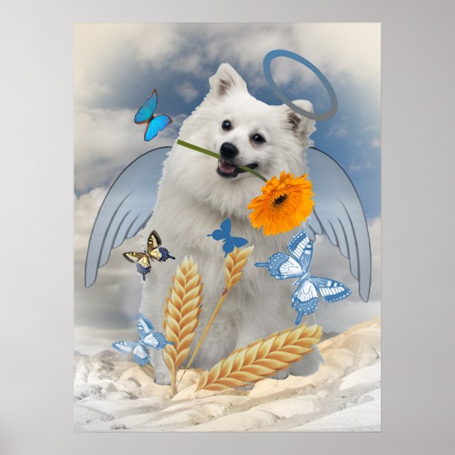 Poster Keeshond Angel Stands Com Borboletas (Frente)