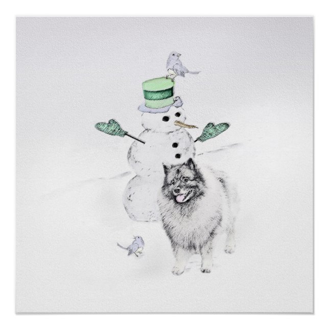 Póster Keeshond Christmas Snowman Pinting Art (Frente)