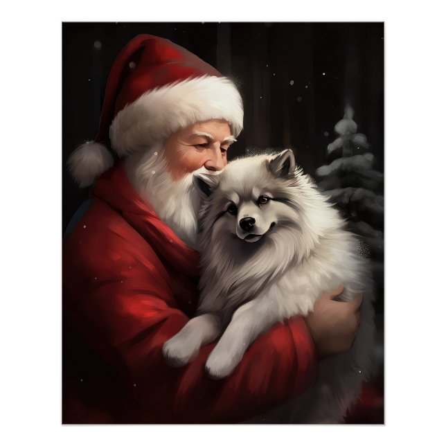 Póster Keeshond Com o Papai Noel Natal Festivo (Frente)