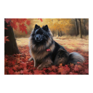 Póster Keeshond em Autumn Leaves Cai Inspire