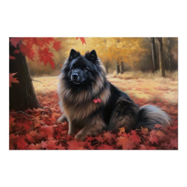Póster Keeshond em Autumn Leaves Cai Inspire (Frente)