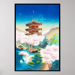 Póster Keisui Pagoda em cenário oriental do japão Primave