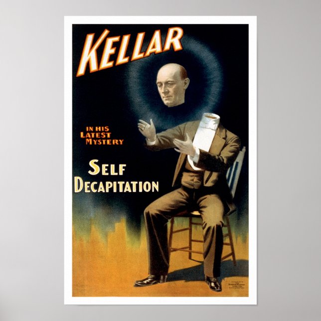 Poster Kellar: Auto- decapitação, 1897. Mágico Antigo (Frente)