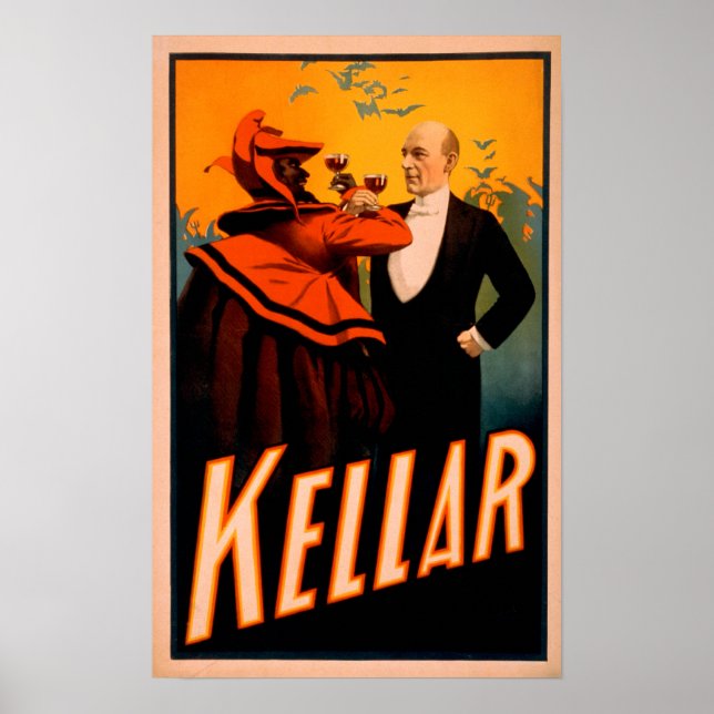 Poster Kellar Mágico Bebendo Vinho com o Diabo (Frente)