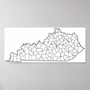 Póster Kentucky Counties Blank Outline Map