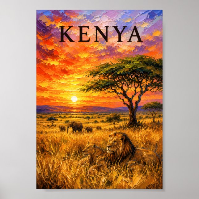 Poster Kenya: Fiery Sunset Safari Art Souvenir (Frente)