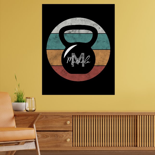 Poster Kettlebell vintage com monograma personalizado nom (Sala de Estar 2)