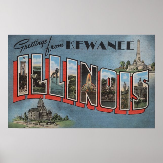 Poster Kewanee, Illinois - Cenas com Letras Grandes (Frente)