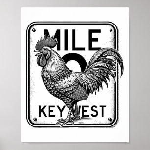 Poster Key West Flórida Frango Retro Milha 0 Galo Milha