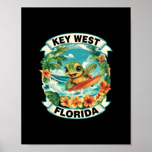 Poster Key West Flórida Tartaruga Marinha Fofo Surfando F