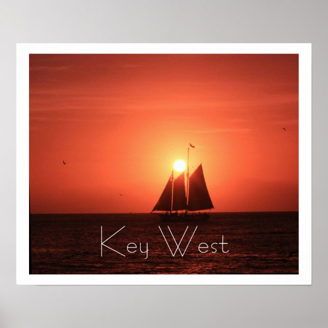 Poster Key West, Sailboat Silhouette no Sunset (Frente)