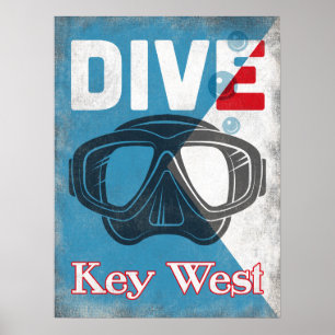Poster Key West Vintage Scuba Diving Máscara