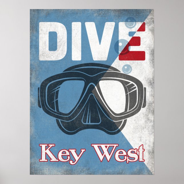 Poster Key West Vintage Scuba Diving Máscara (Frente)