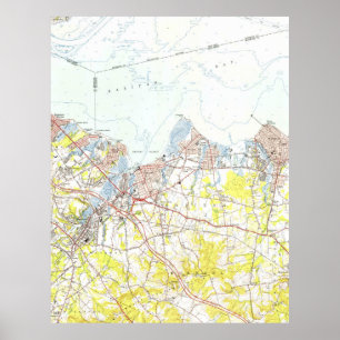 Póster Keyport, praia da união & Keansburg NJ Mapa (1954