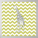 Póster Khaki Safari Chevron com Pop Art Giraffe<br><div class="desc">Padrão de Mod Chevron na paleta de cores Safari Moods de Emporio Moffa,  com girafa de pop de arte de um lado.</div>