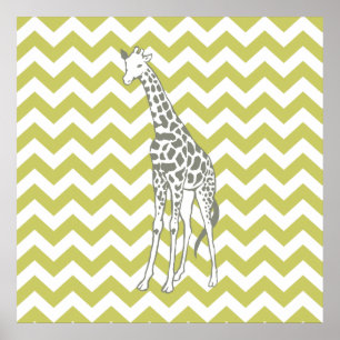 Póster Khaki Safari Chevron com Pop Art Giraffe
