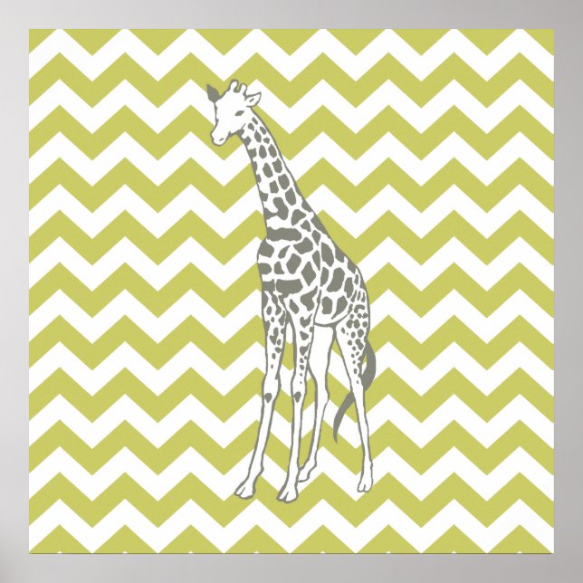 Póster Khaki Safari Chevron com Pop Art Giraffe (Frente)