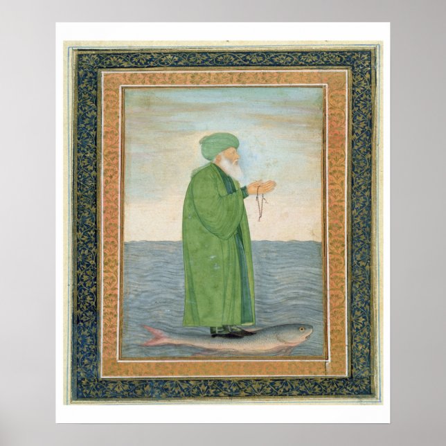 Póster Khawa Khizir Khan cavalgando em um peixe, do peque (Frente)
