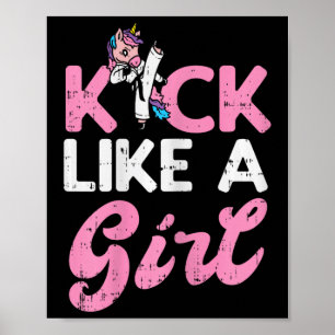 Poster Kick Like Girl Unicorn Karate Taekwondo Martial Ar