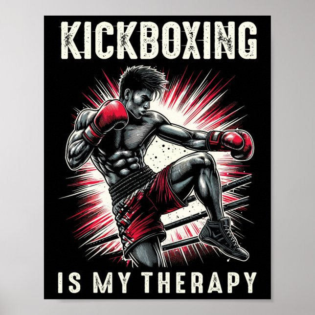 Poster Kickboxing É Minha Terapia Engraçado Artes Marciai (Frente)