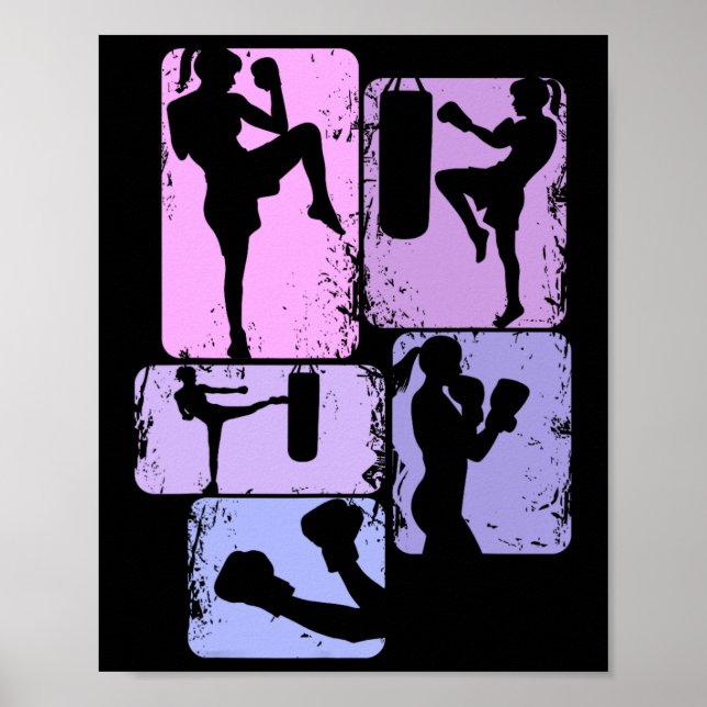 Poster Kickboxing Kickboxer Taekwondo Karate Girls Kids W (Frente)