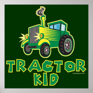 Póster Kid de Trator Verde