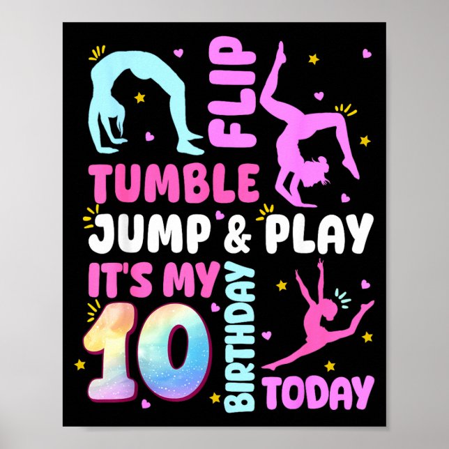 Poster Kids 10 Year Old Bday Gymnast 10th Gymnastics Birt (Frente)